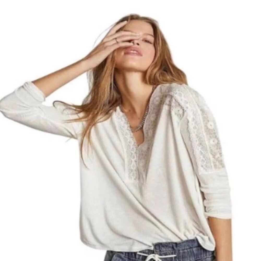 Free People Angel Food Cream Lace boho top blouse size Medium M Coachella